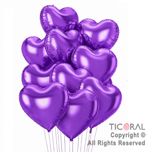 SET DE GLOBOS METALIZADOS CORAZON VIOLETA x 10 UNIDADES